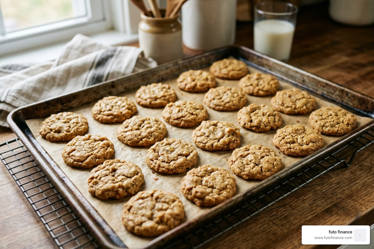 peanut butter banana cookies on a baking sheet - healthy cheap vegan breakfast