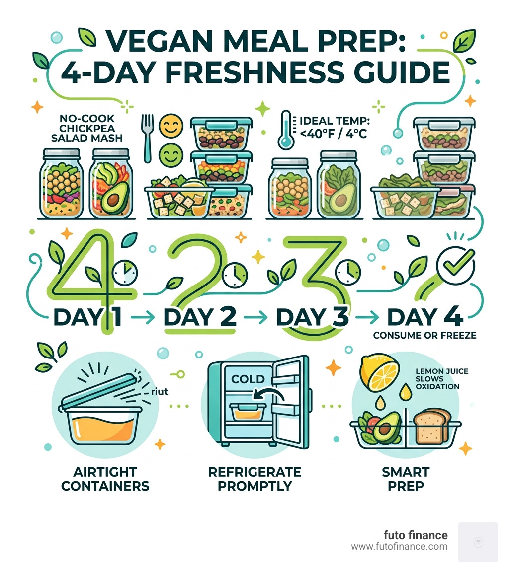 infographic showing 4 day storage limit for vegan meal prep - no cook vegan lunch ideas infographic 