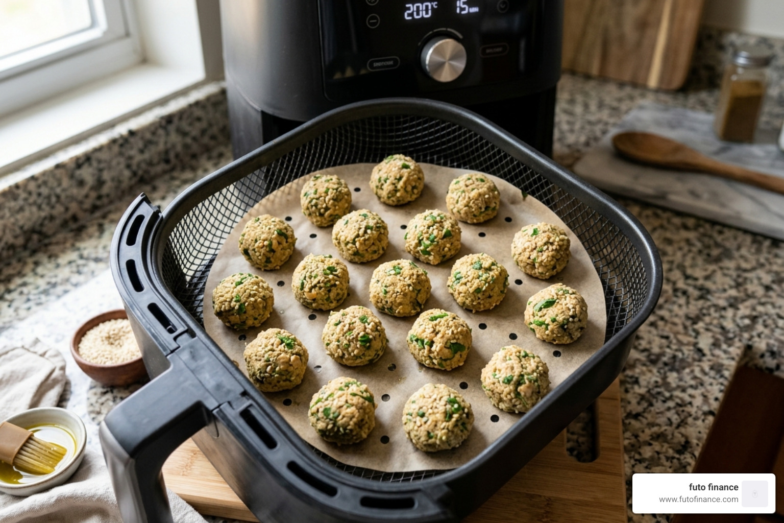 Falafel in an air fryer basket - easy vegan falafel recipes