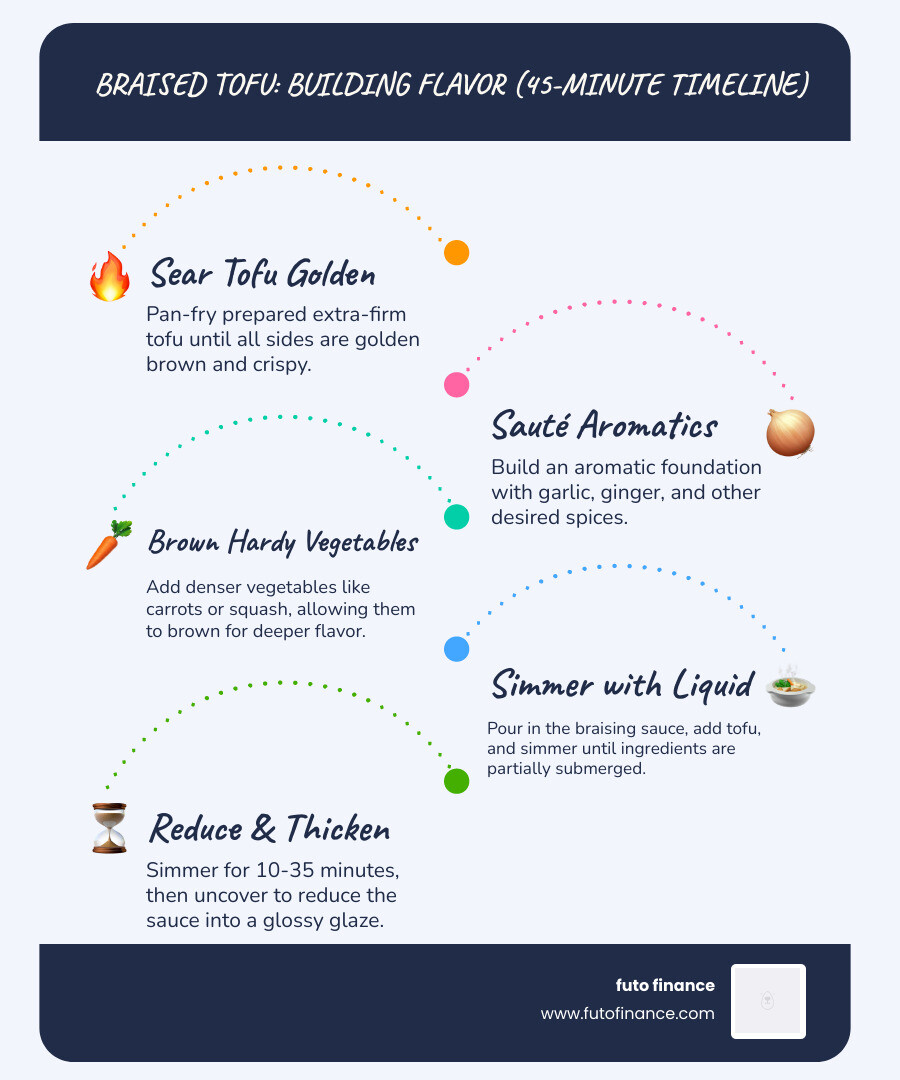 45-minute braising timeline infographic - braised tofu with vegetables infographic