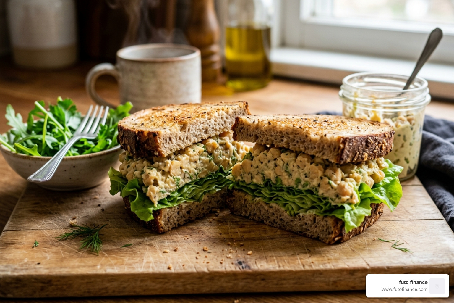 creamy smashed chickpea salad sandwich with fresh greens and hearty bread - easy vegan lunch recipes