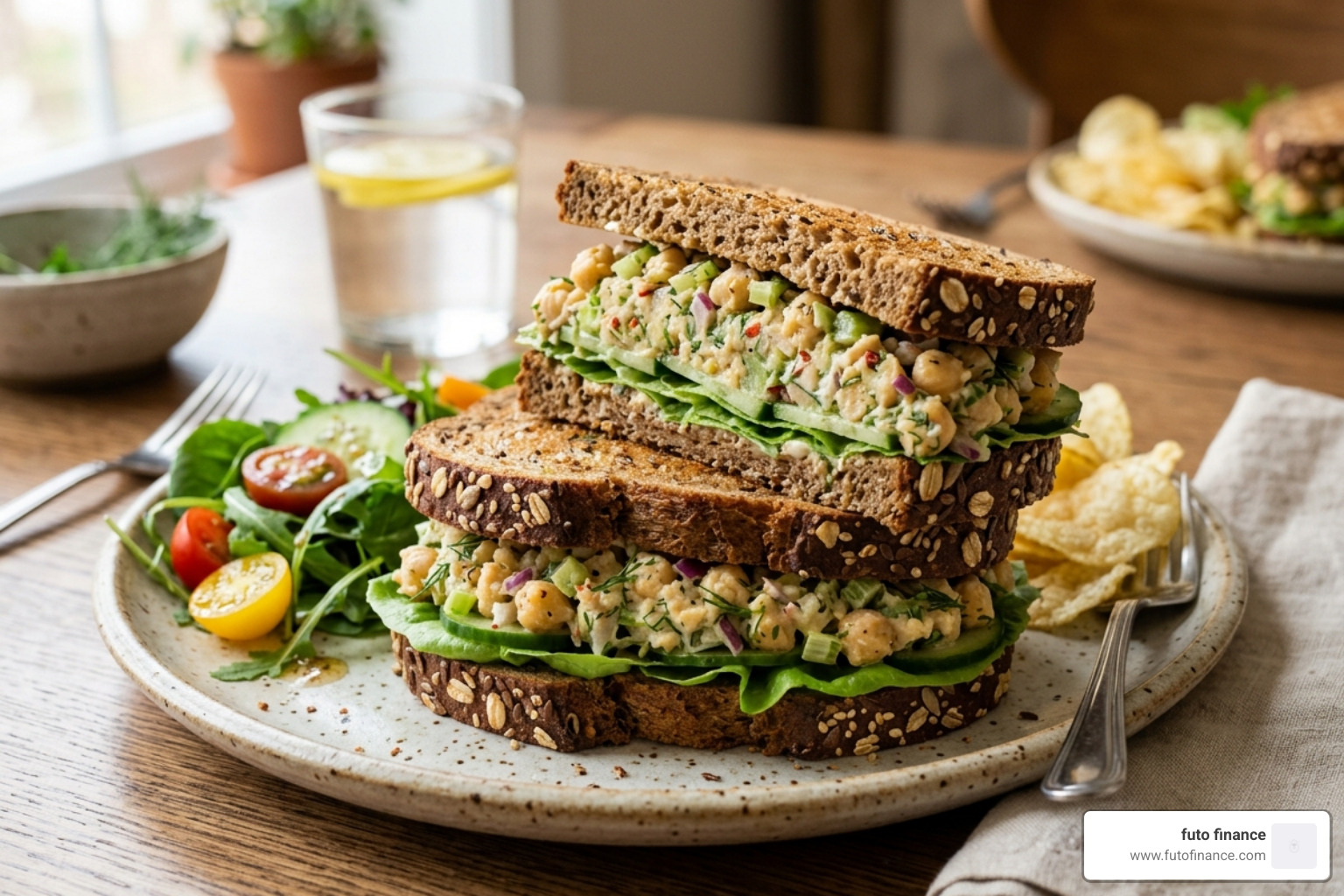 creamy chickpea salad sandwich on whole-grain bread - easy vegan lunch box recipes