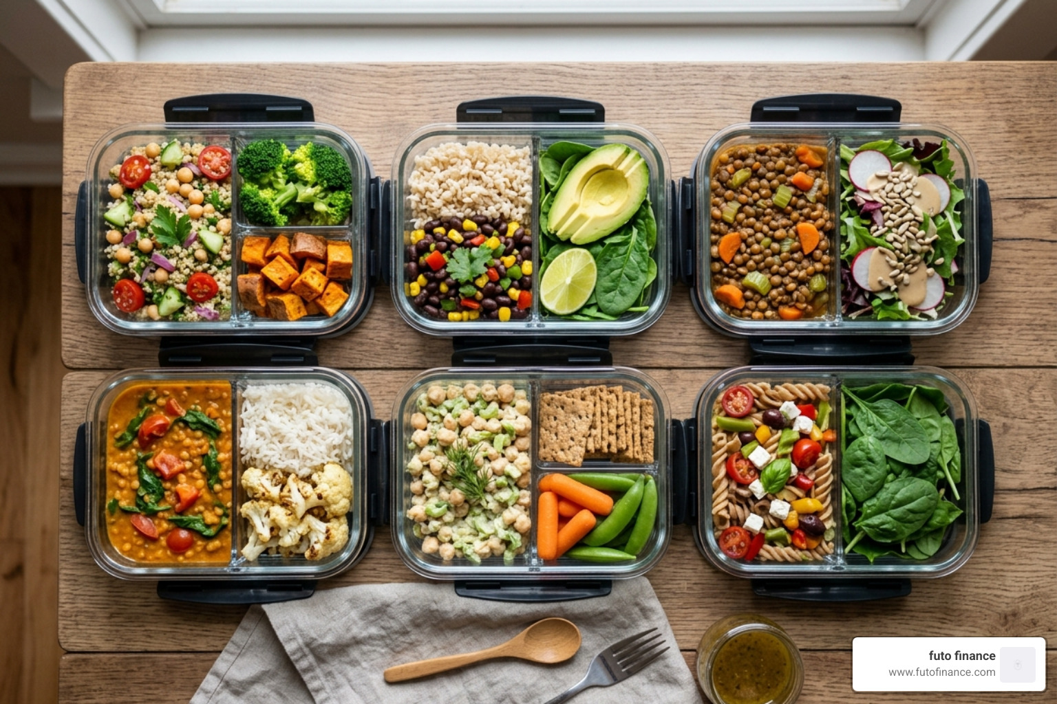 glass meal prep containers with divided sections - easy vegan lunch box recipes