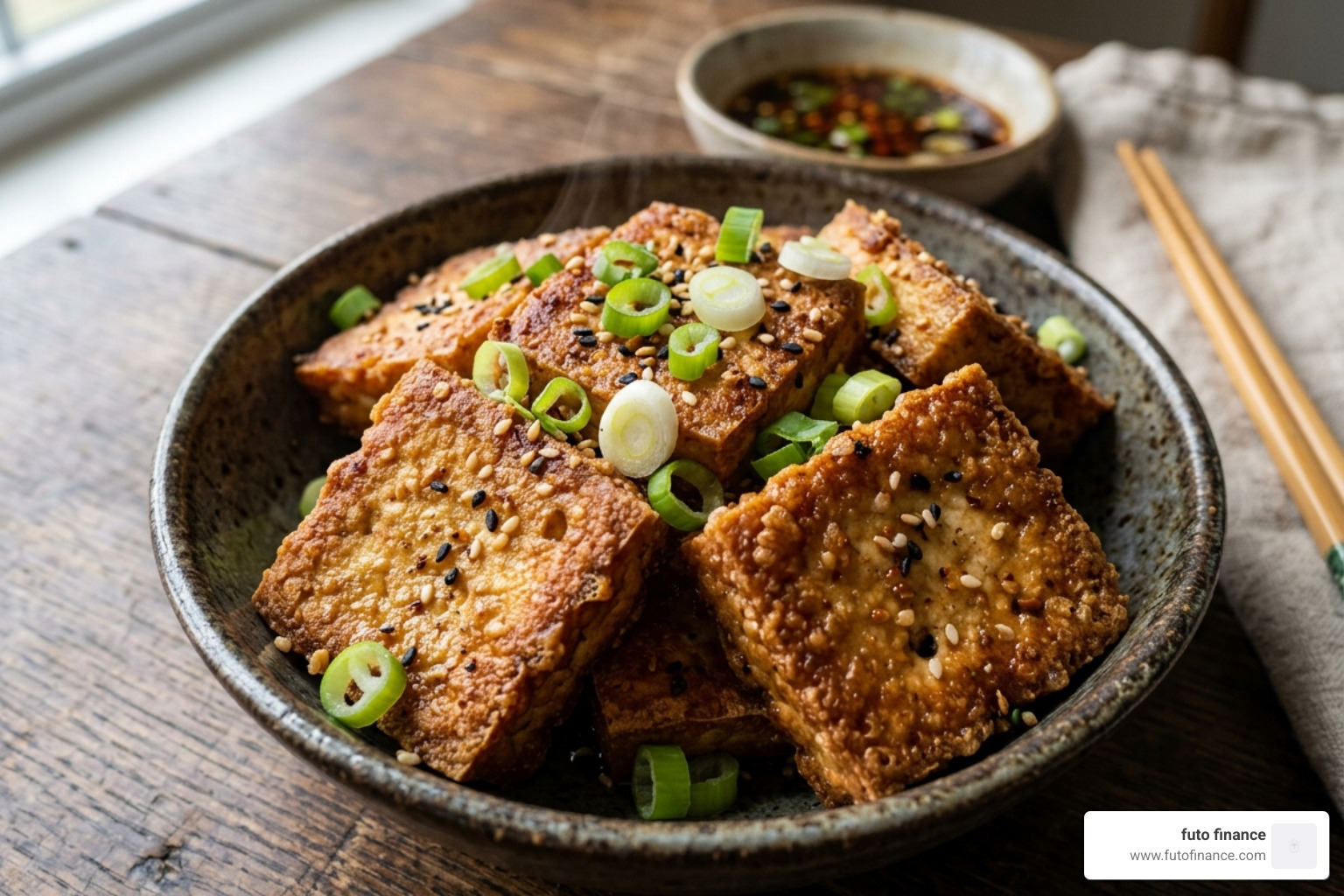 golden-brown pan-fried tofu squares - braised tofu with vegetables