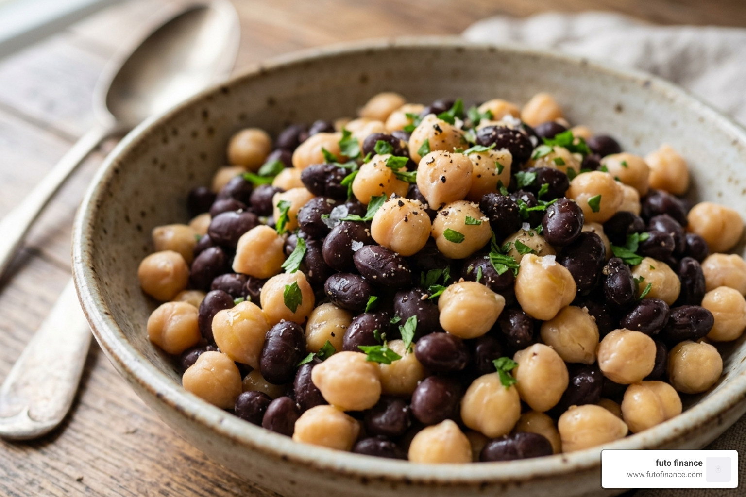 Close-up of perfectly cooked, fluffy chickpeas and black beans - instant pot whole food plant based recipes