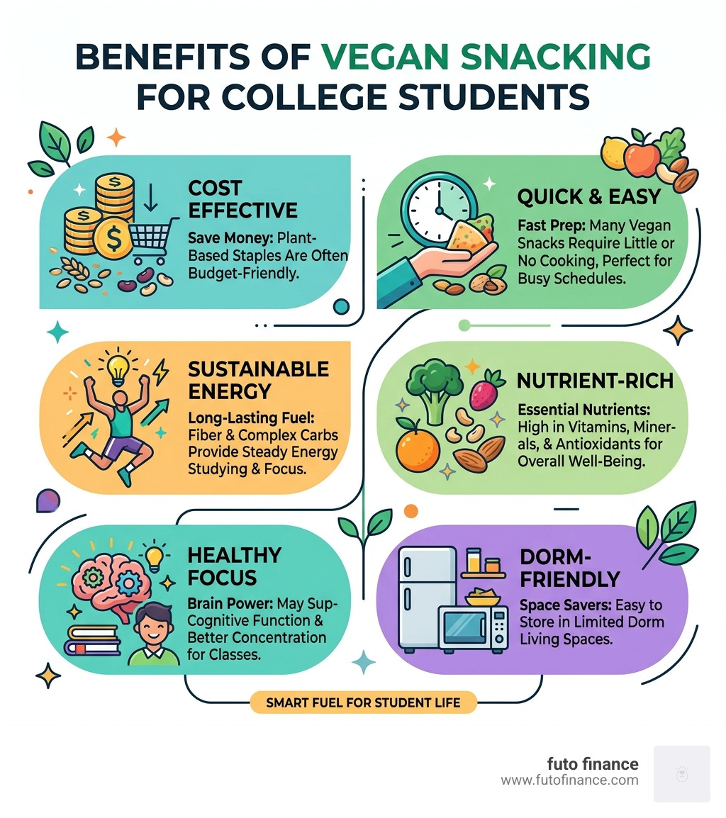 Benefits of vegan snacking for college students infographic - cheap dorm vegan snacks infographic 