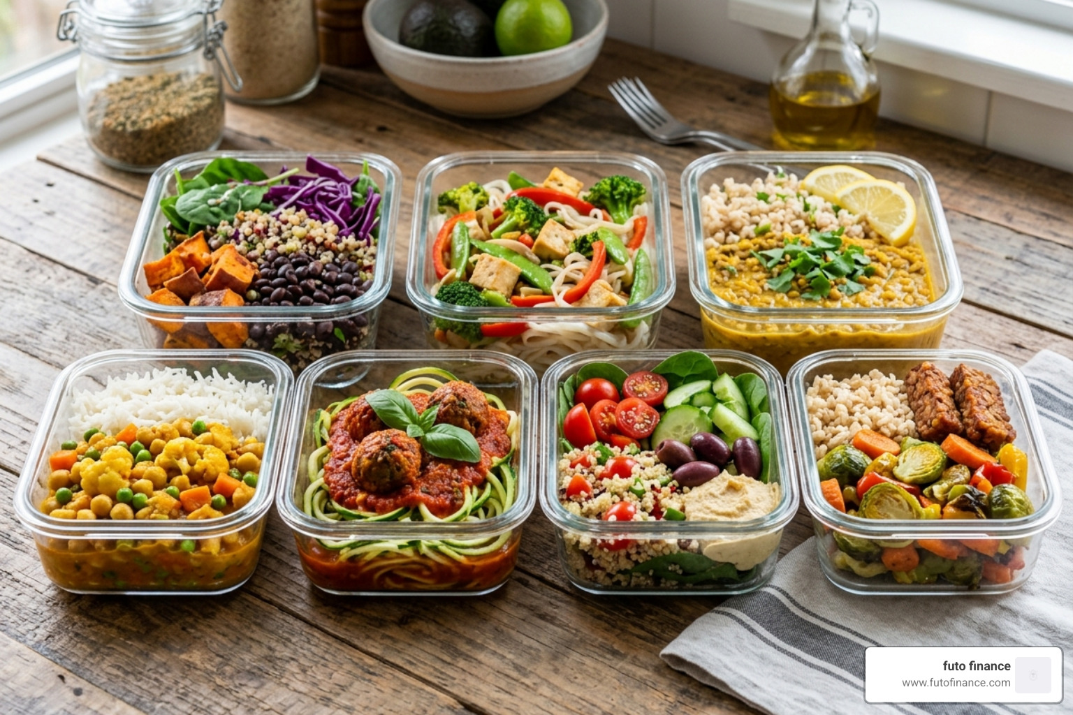 meal-prepped glass containers with colorful vegan gluten-free ingredients - vegan gluten free lunch recipes