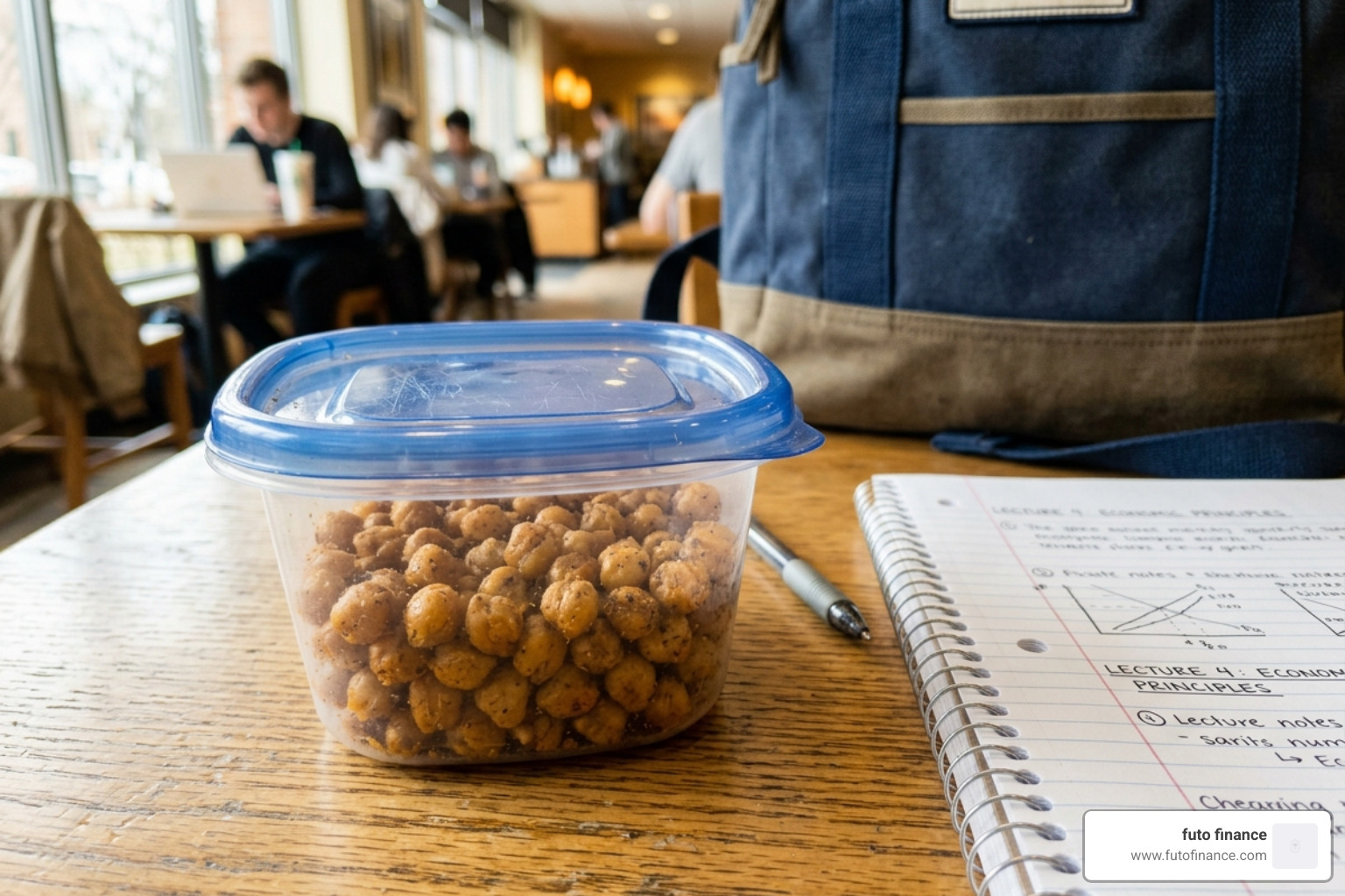 Roasted chickpeas in a portable container - vegan university snack ideas
