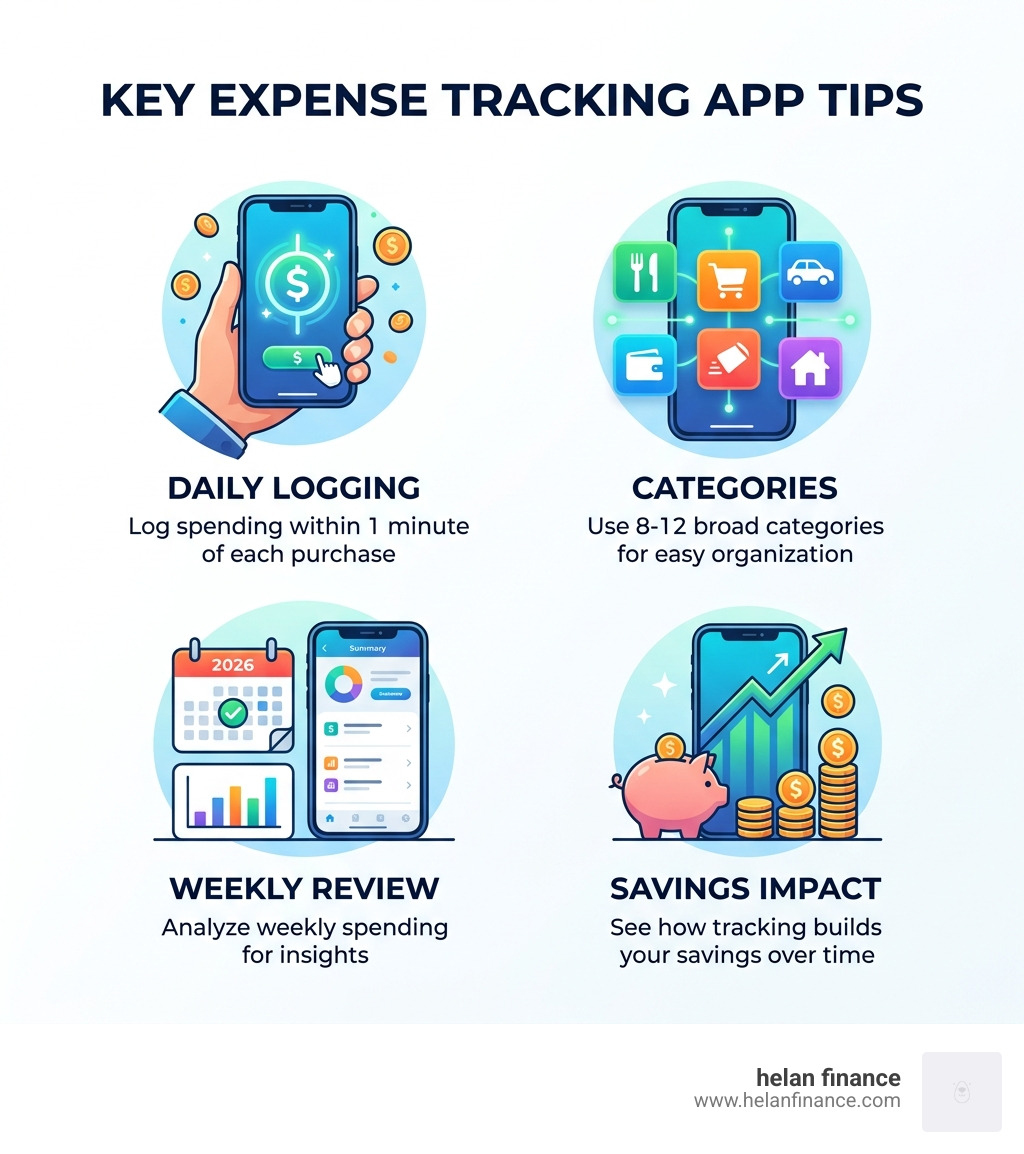 Key expense tracking app tips: daily logging, categories, weekly review, and savings impact - expense tracking app tips