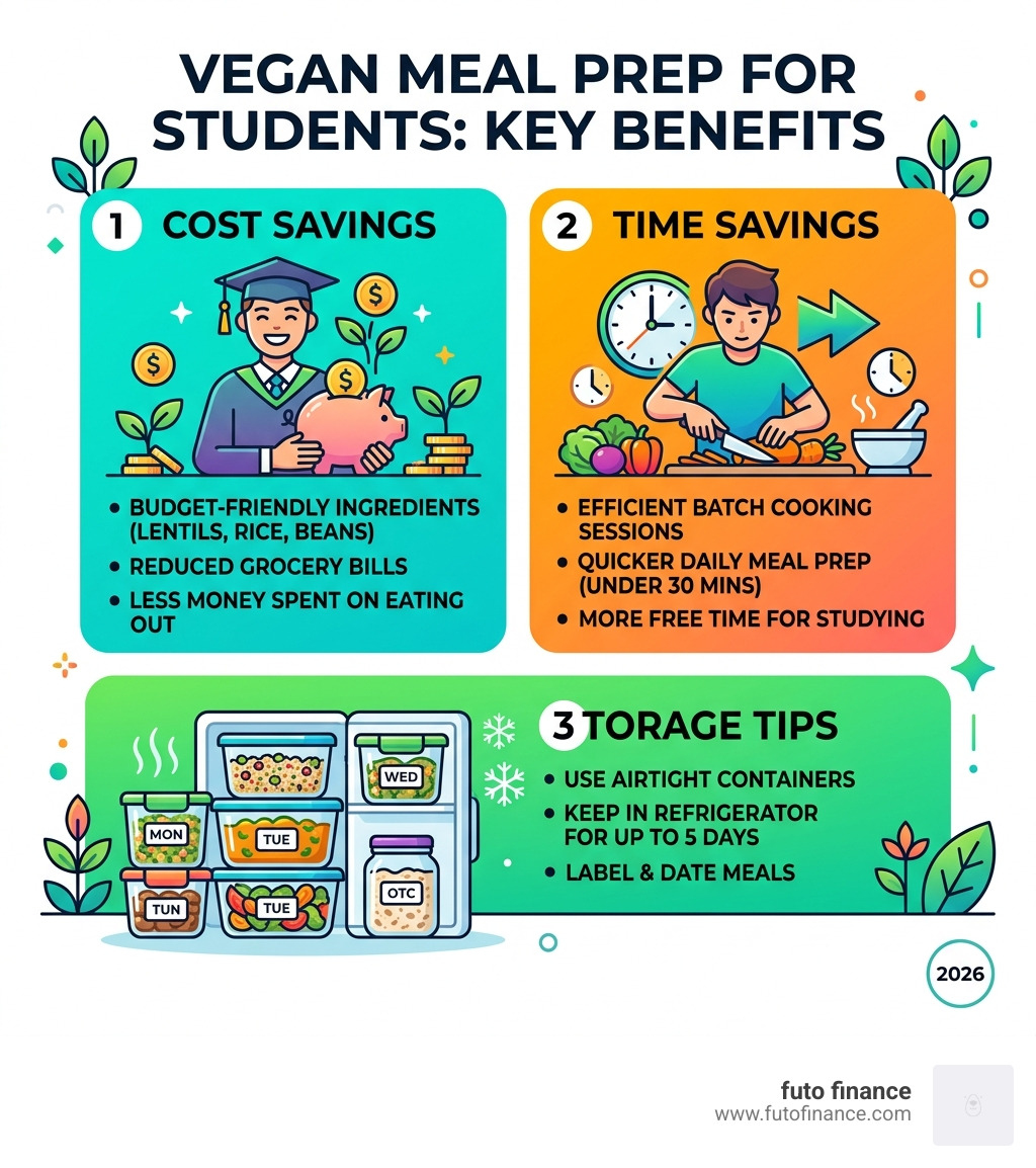 Benefits of vegan meal prepping for students including cost savings, prep time, and storage tips - home cooked vegan meals