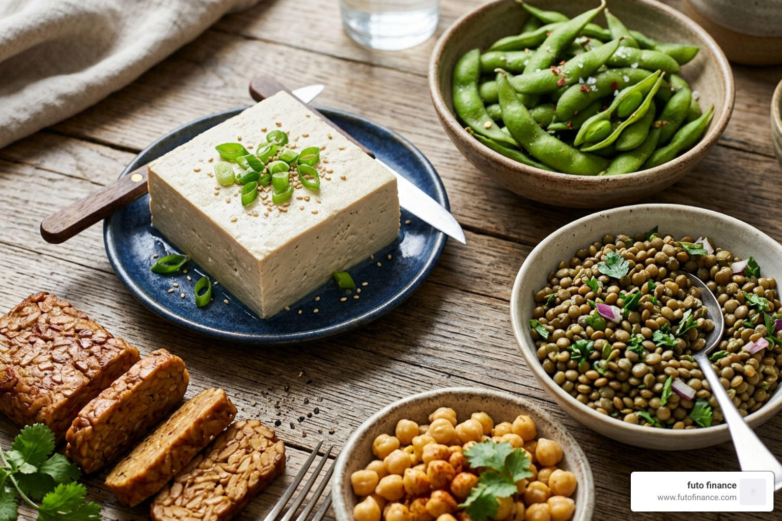 selection of high-protein legumes and soy products like tofu and edamame - vegan diet meal plan
