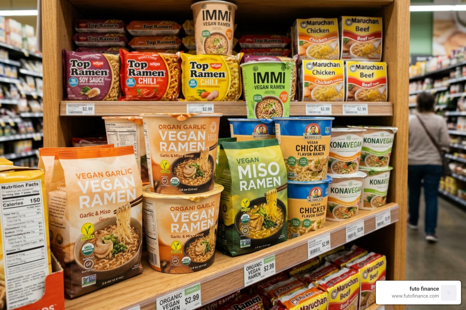 vegan-friendly ramen packaging highlighting ingredient labels and vegan certifications - easy dorm vegan ramen