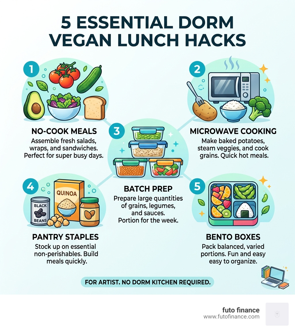 5 essential dorm vegan lunch hacks: no-cook meals, microwave cooking, batch prep, pantry staples, bento boxes - dorm room