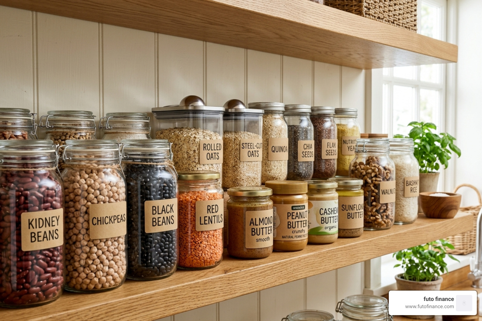 shelf-stable vegan pantry items like beans, oats, and nut butters - affordable vegan student snacks