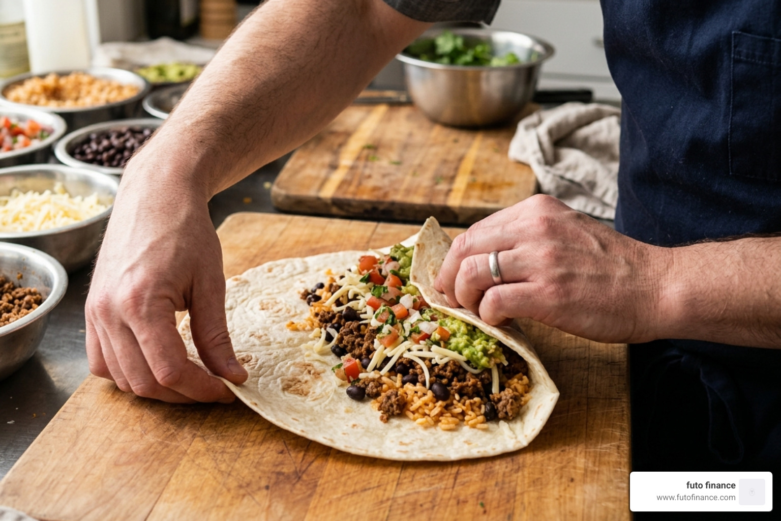 Step-by-step graphic of the burrito rolling process - vegan breakfast wraps students