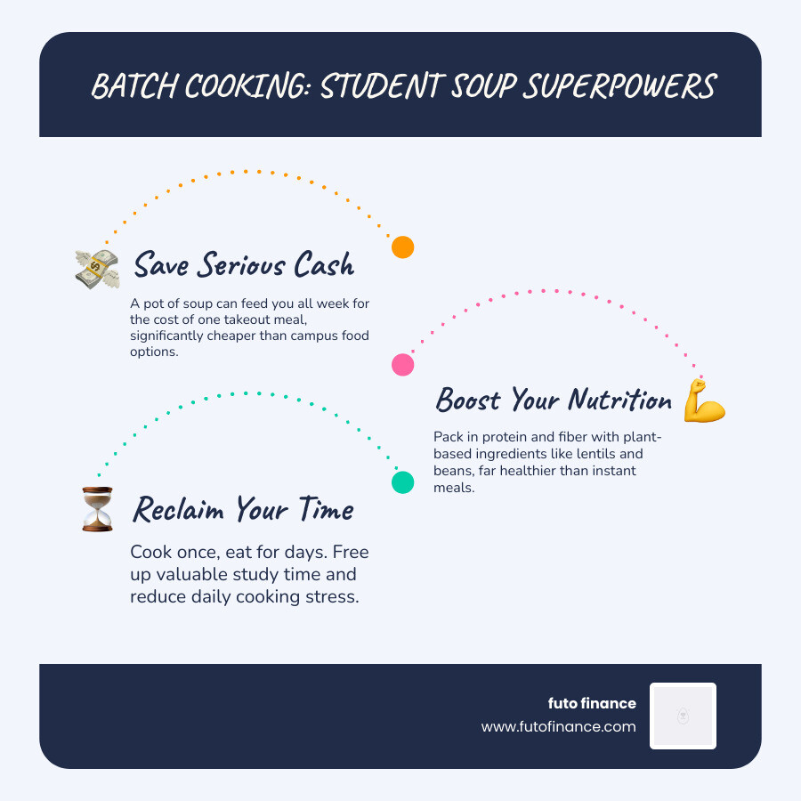 Benefits of batch cooking vegan soups for university students on a budget - affordable student vegan soups infographic