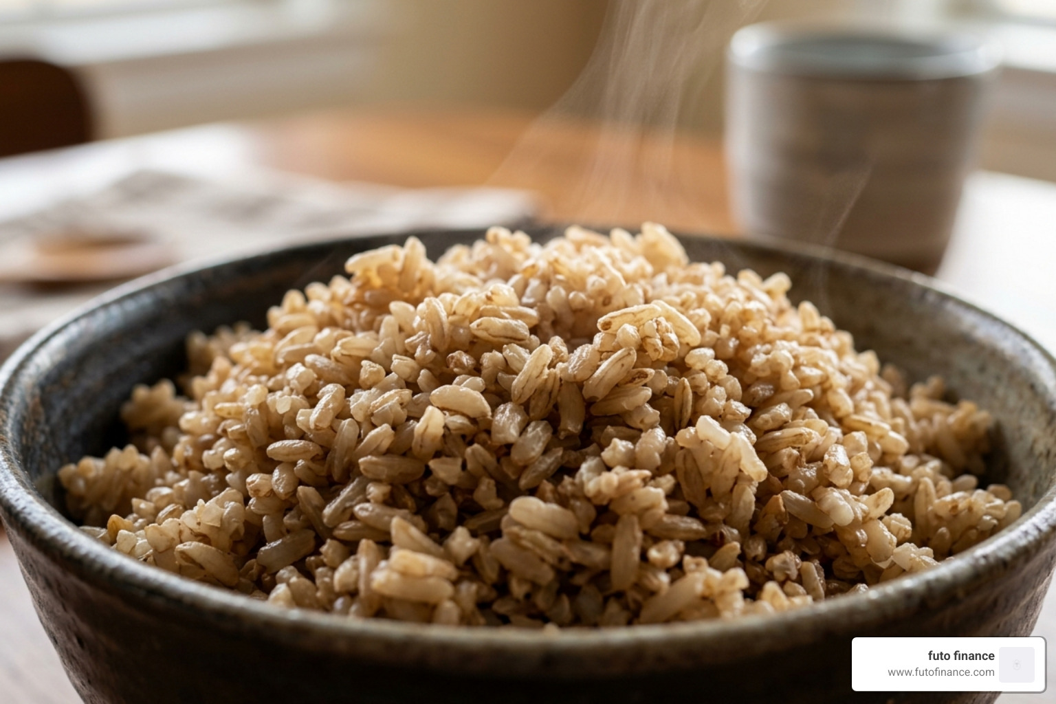 Close-up of perfectly fluffy, individual grains of cooked brown rice - vegan brown rice recipes
