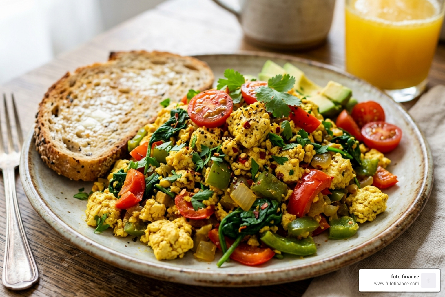 hearty tofu scramble with seasonal vegetables - gluten free vegan breakfast recipes