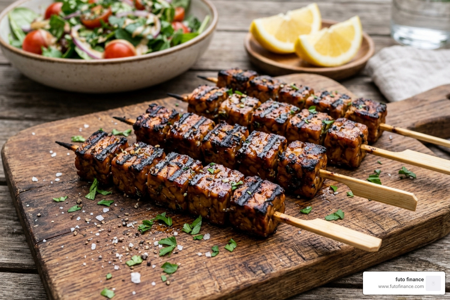 grilled tempeh skewers with char marks - plant based summer dinners