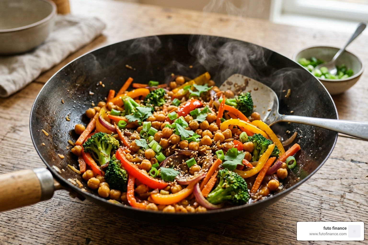 15-minute chickpea stir-fry with colorful vegetables - vegan recipes cheap and easy