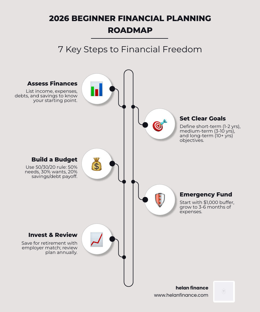 2026 beginner financial planning roadmap with 7 key steps from budgeting to retirement - financial planning tips for