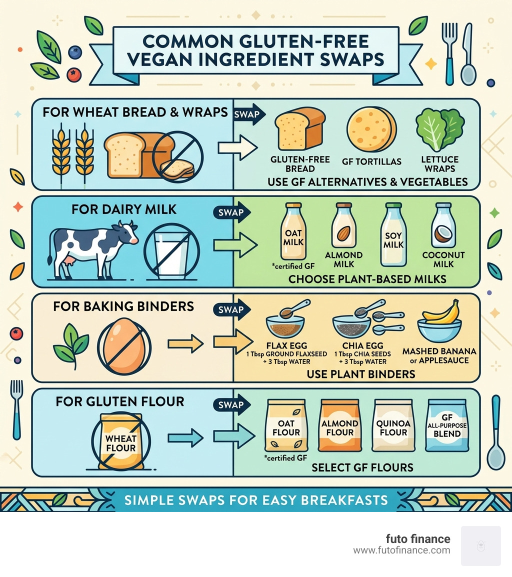 Common gluten-free vegan ingredient swaps infographic - gluten free vegan breakfast recipes infographic 