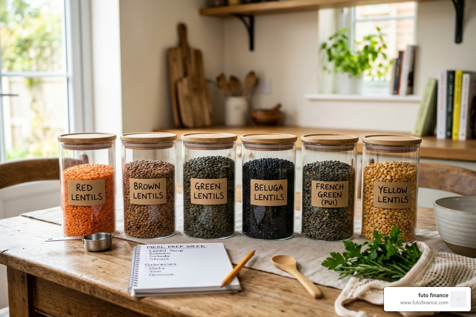 various lentil varieties in jars for meal prep - vegan instant pot lentil recipes