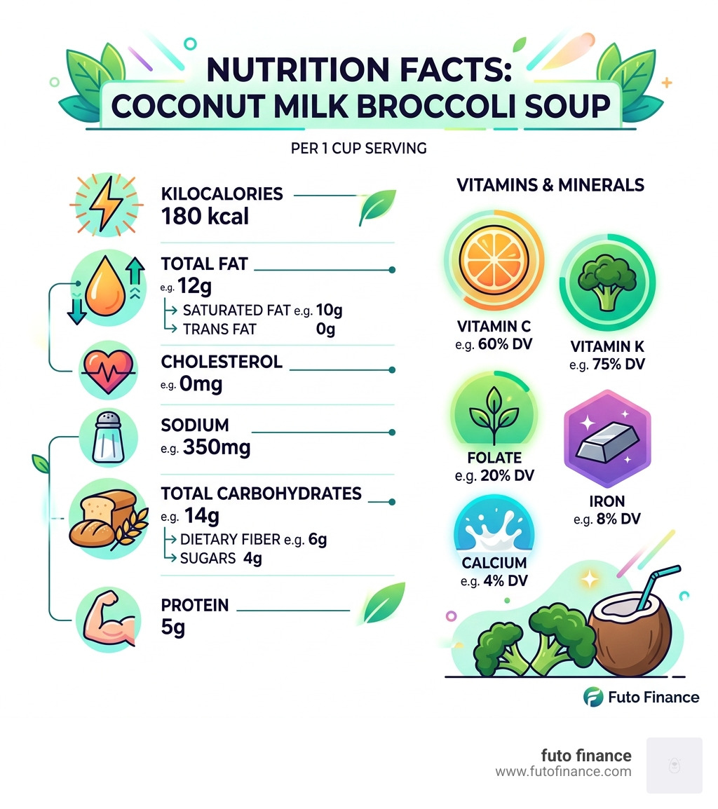 nutrition facts for coconut milk broccoli soup - coconut milk broccoli soup infographic 