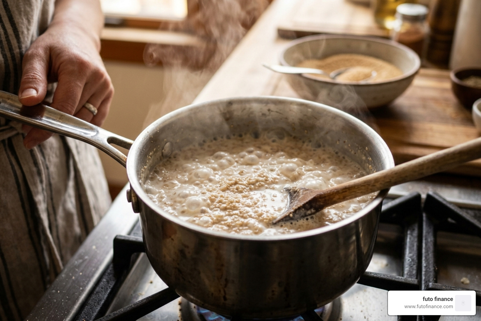 amaranth simmering in a pot - vegan amaranth porridge