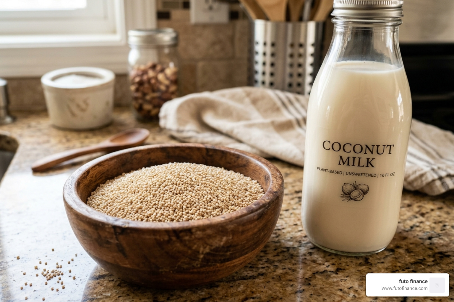 raw amaranth seeds and plant-based milk - vegan amaranth porridge