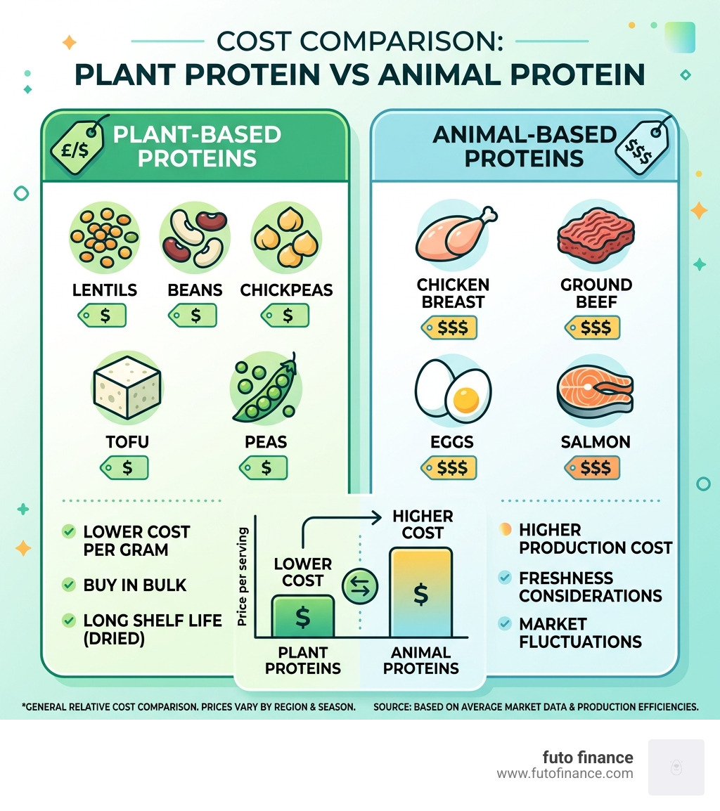 cost comparison plant protein vs animal protein - free vegan diet plan infographic 