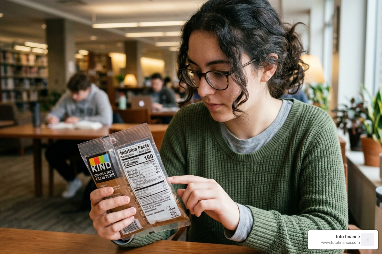 student reading a clean nutrition label on a vegan snack pack - high-protein vegan snacks on the go