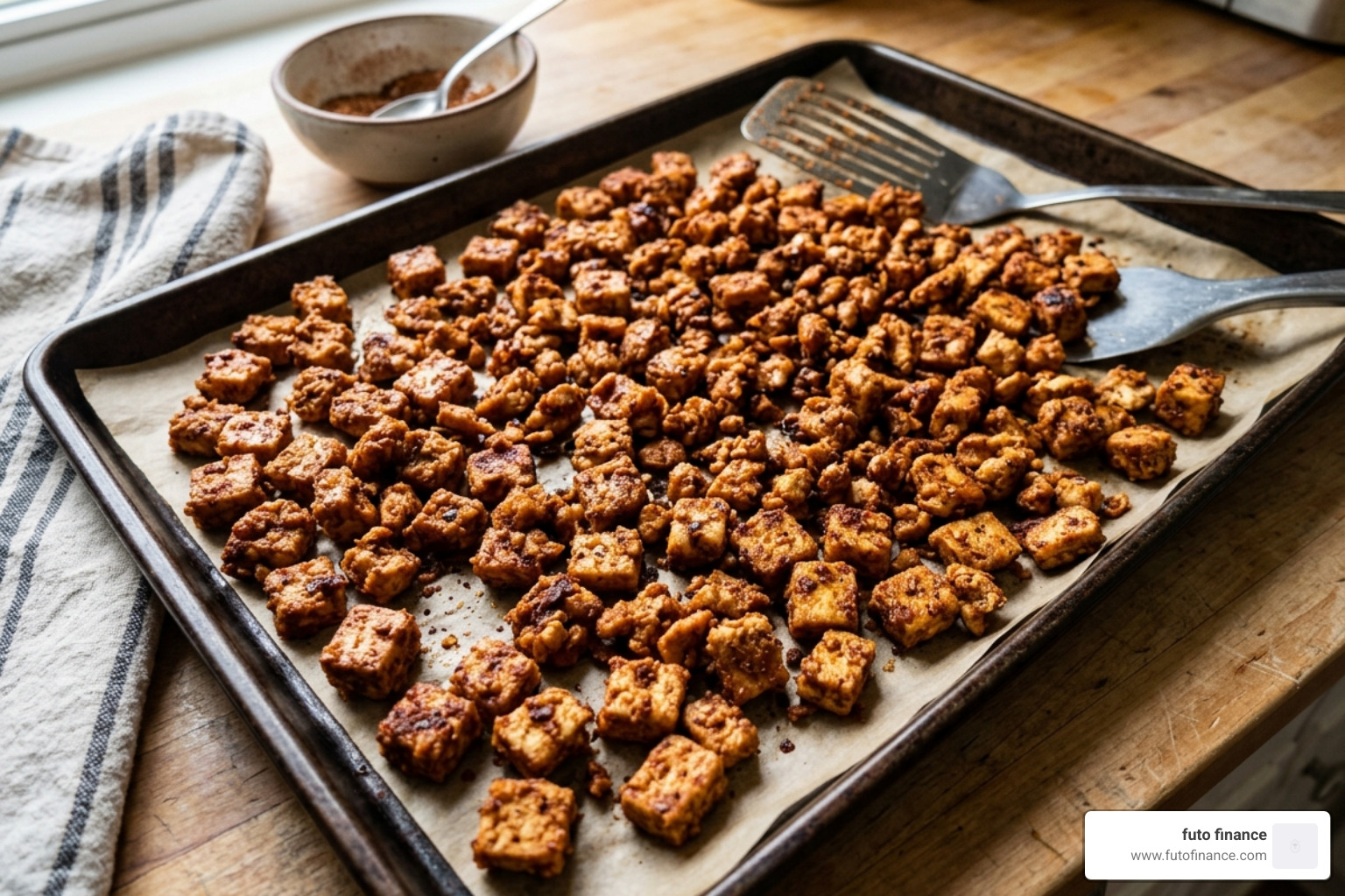 Crispy sheet-pan tofu crumbles seasoned with soy sauce and smoked paprika - vegan taco recipes cheap