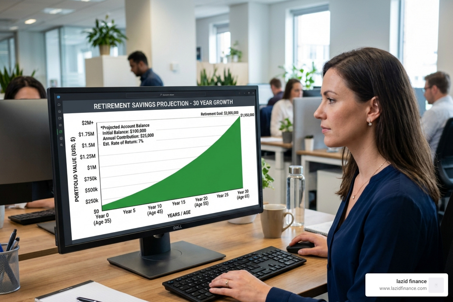 retirement savings projections showing growth over 30 years - financial calculator
