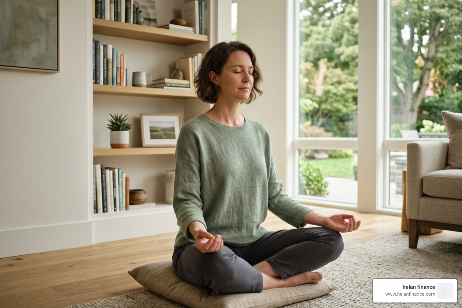 person practicing mindfulness and financial peace - debt free daily habits