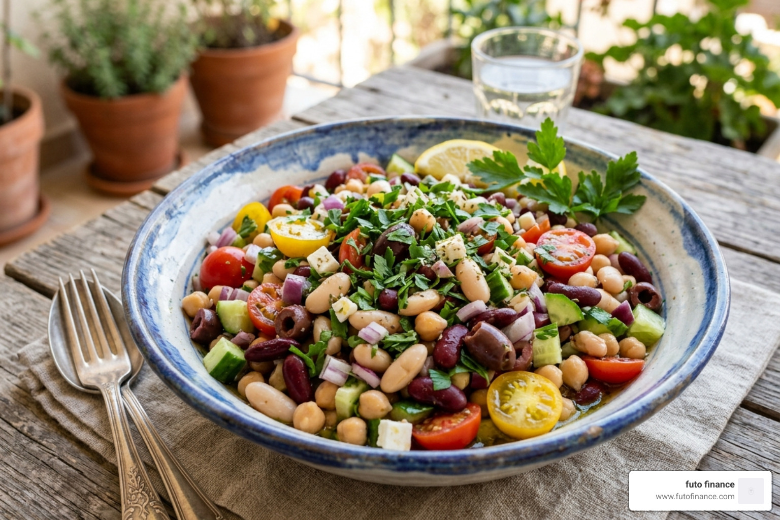 Mediterranean-style bean salad with fresh parsley - no cook vegan salads