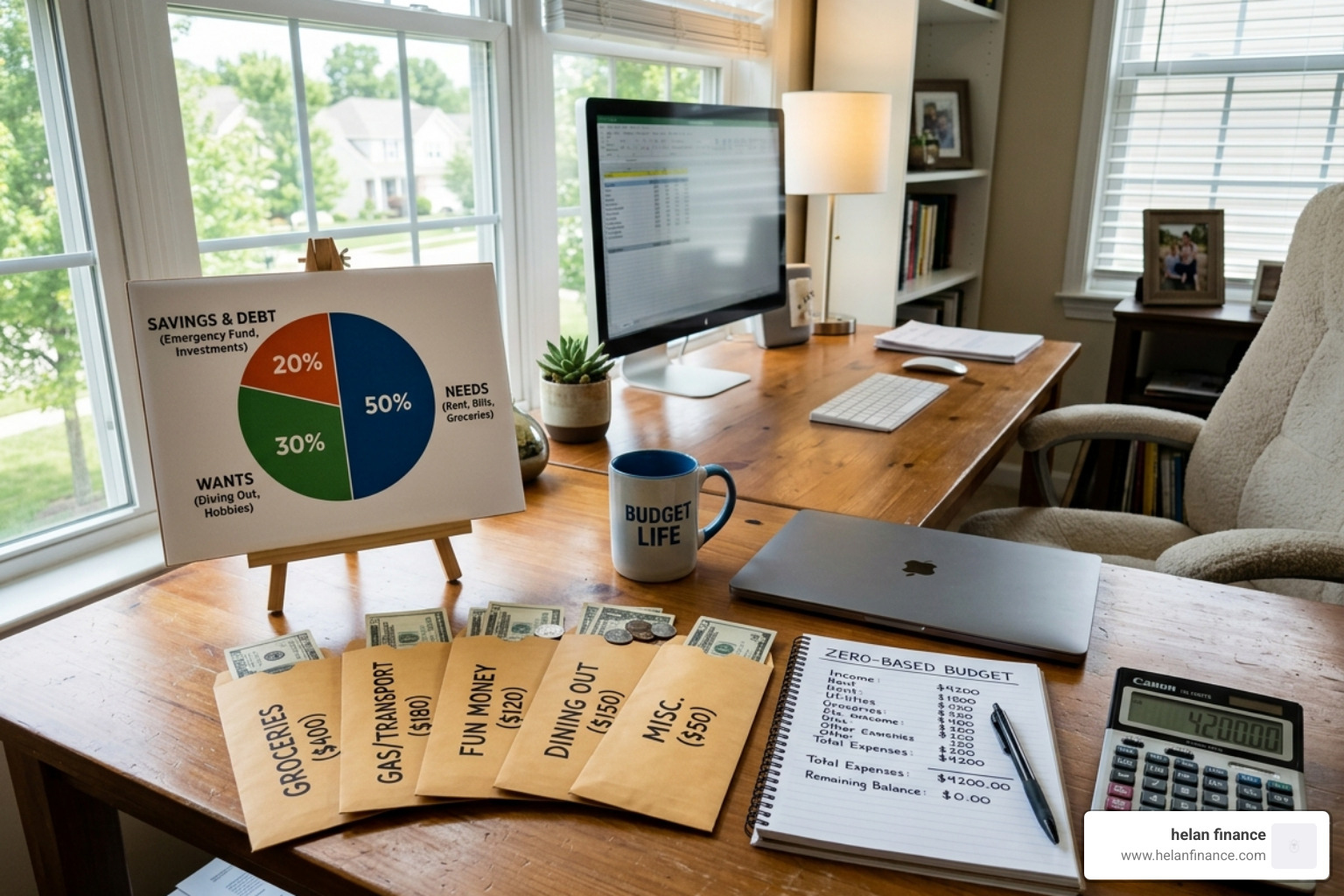 Different budgeting methods including 50/30/20 and the envelope system - monthly budget