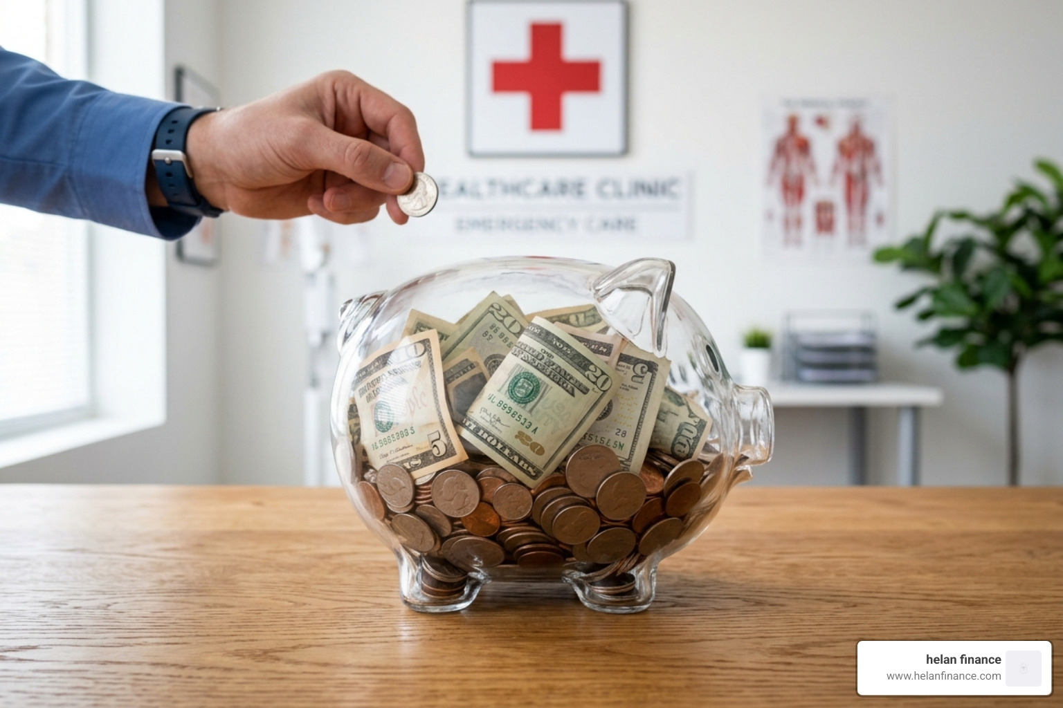 A piggy bank representing an emergency fund, symbolizing the financial safety net needed for health peace of mind - debt