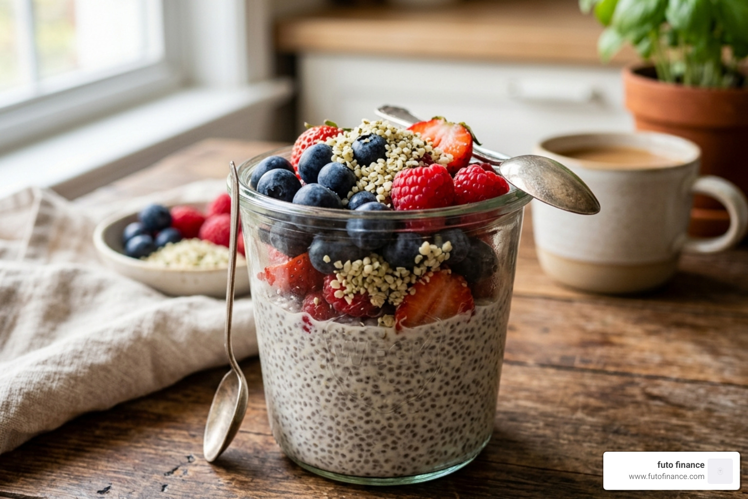Sweet vegan snacks: chia pudding with fresh berries and hemp hearts - high-protein vegan snacks whole foods