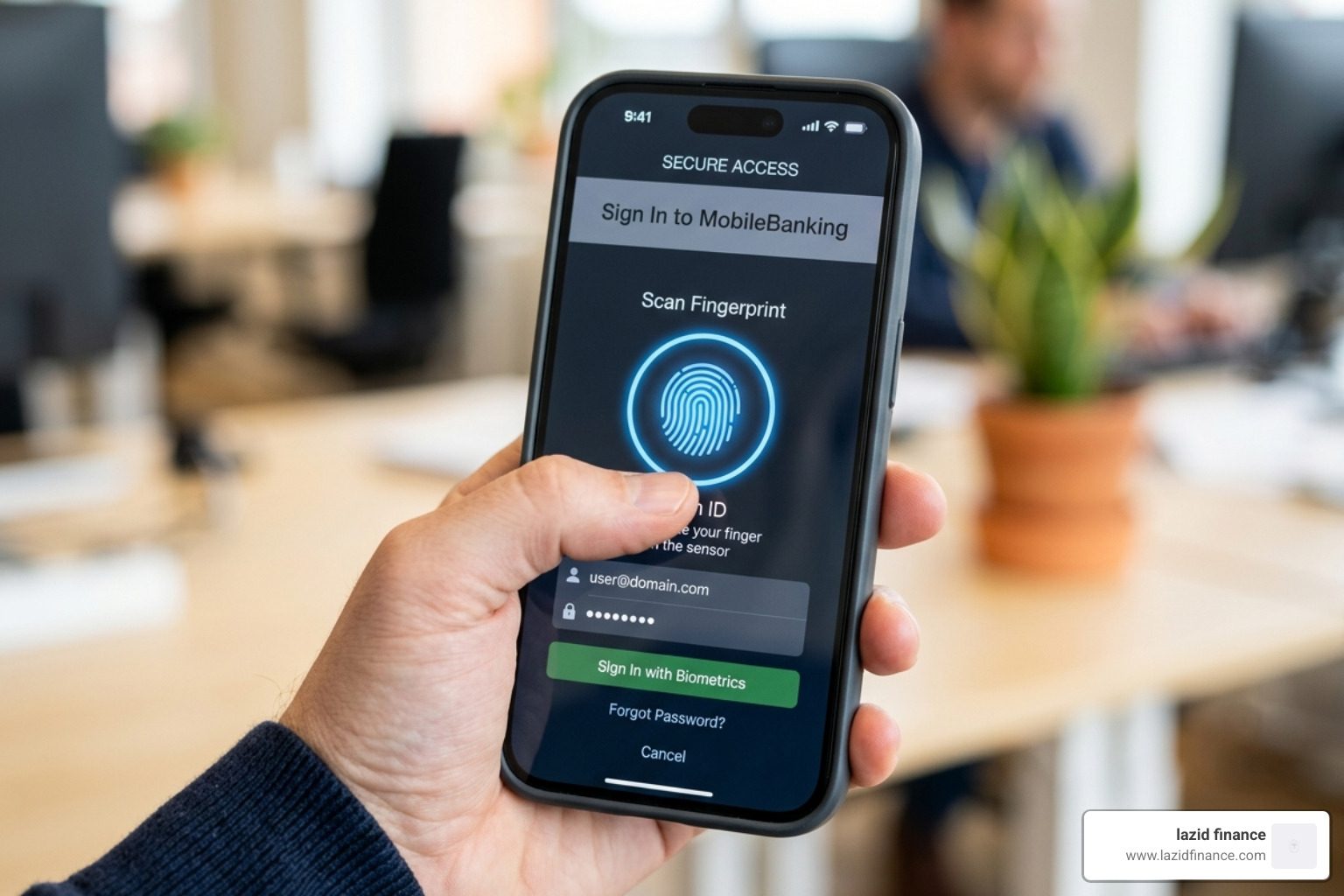 Secure biometric login interface on a mobile device - android bill tracking app