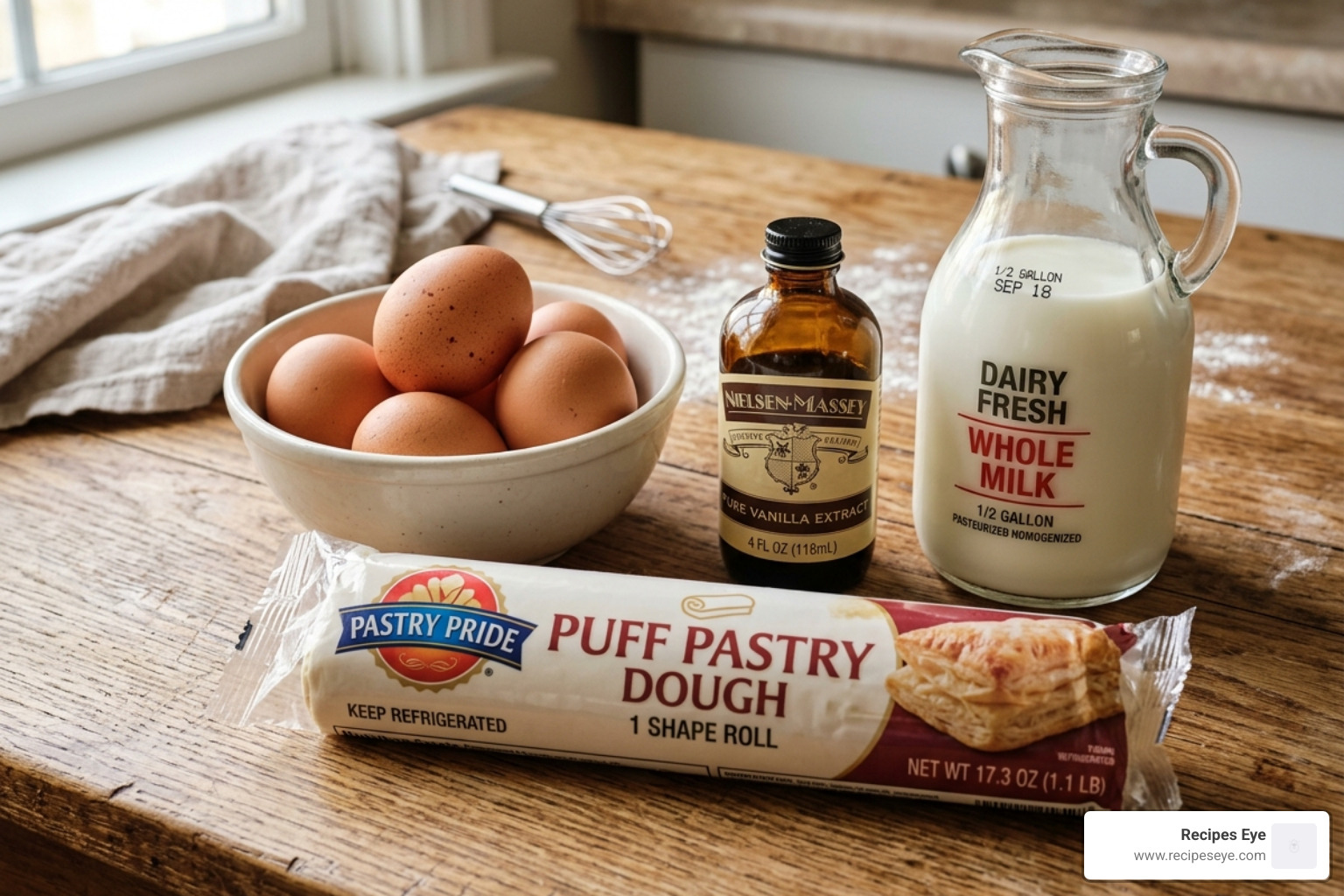 Ingredientes básicos: ovos, leite, baunilha e rolo de massa folhada - receitas de bolos com massa folhada fácil