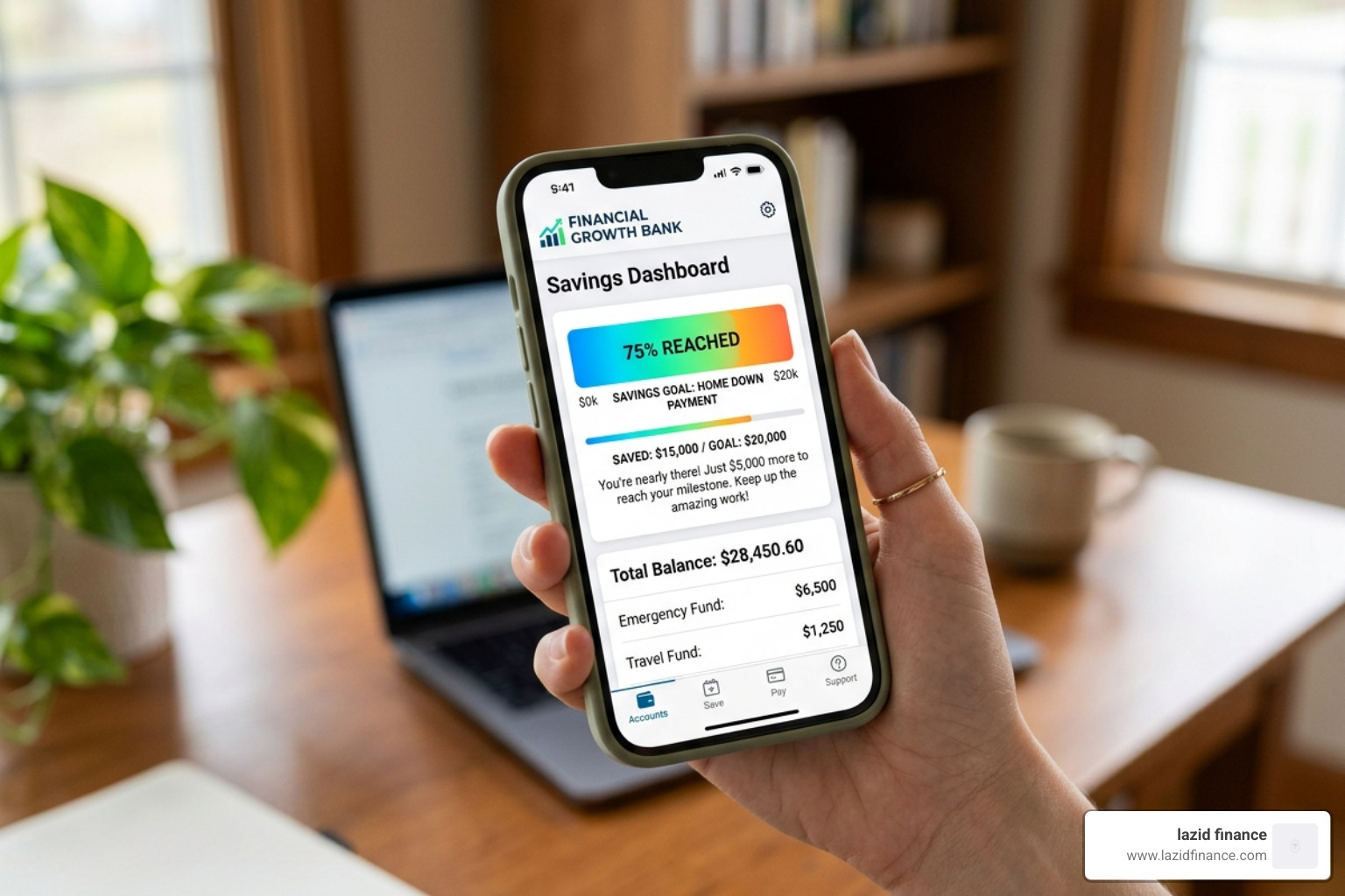 mobile banking app showing savings progress - financial goals short term