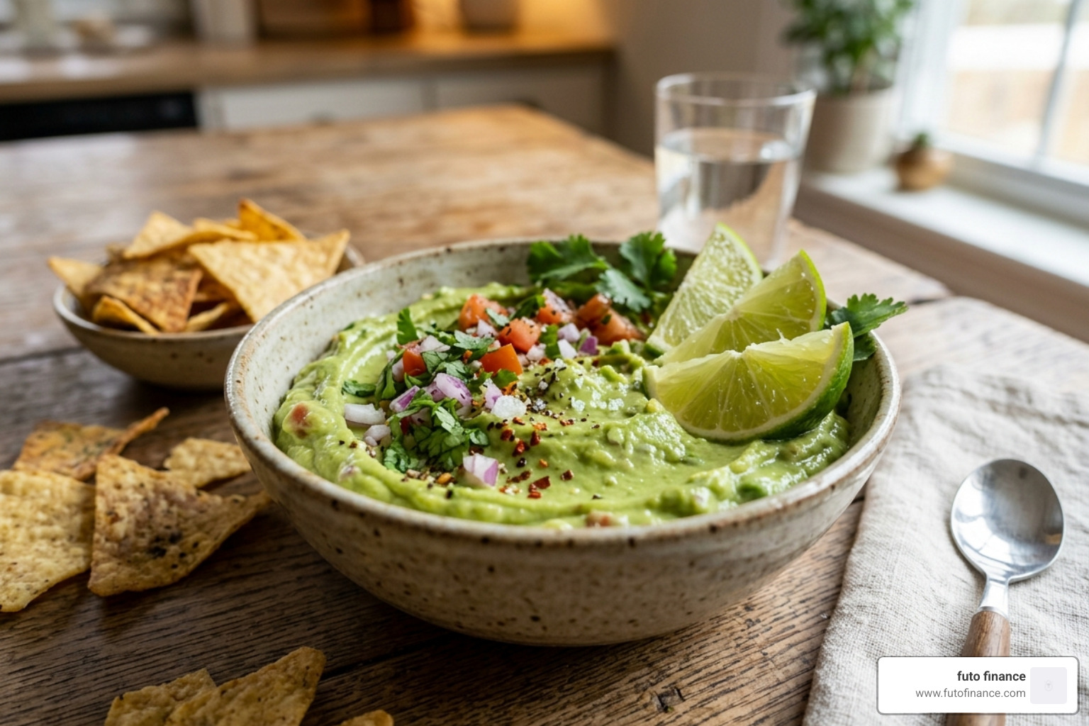 creamy avocado dip with lime wedges - easy vegan dip