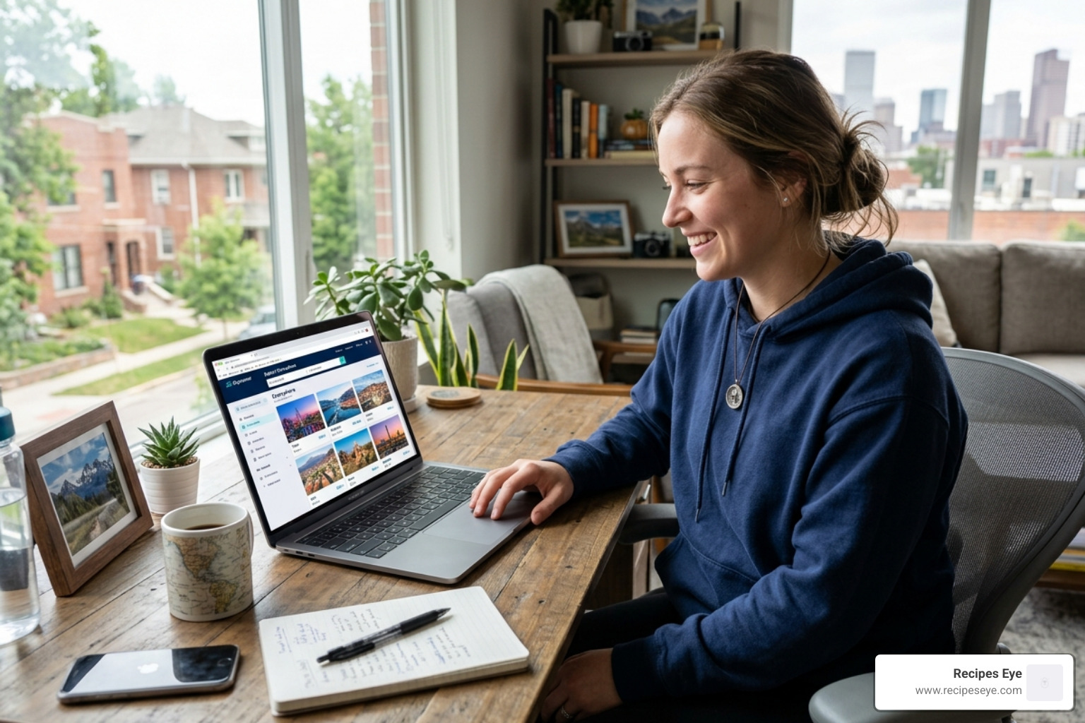A traveler viewing the Skyscanner "Everywhere" search results on a laptop - skyscanner book flights