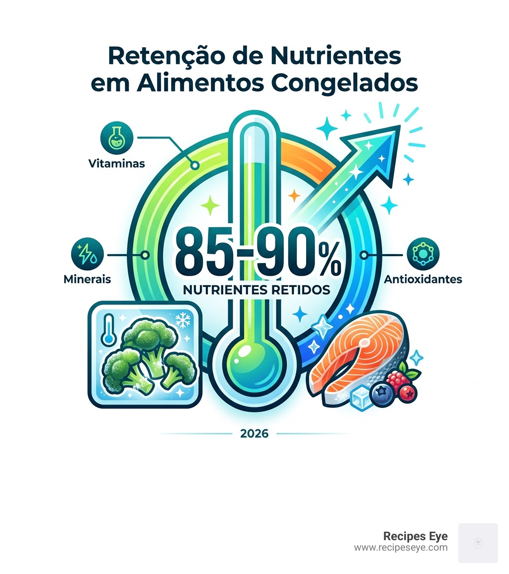 infographic showing nutrient retention in frozen food: 85-90% retained - ideias de marmitas infographic 
