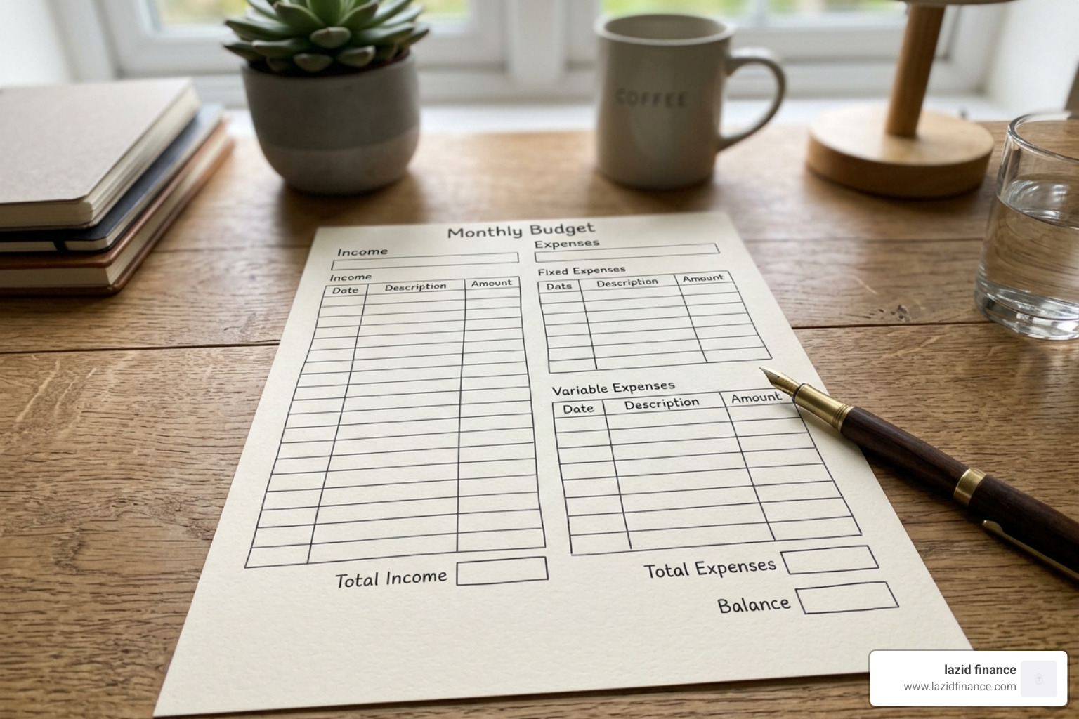 monthly budget layout showing income vs expenses columns - budget planner