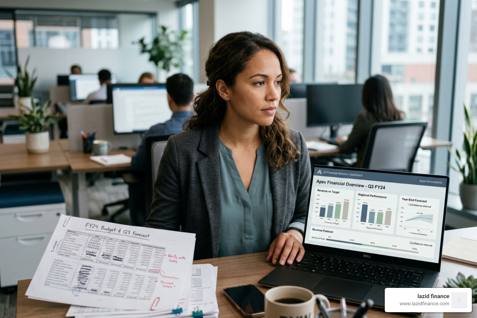 person comparing traditional spreadsheets to a modern AI dashboard - holistic finance management tool