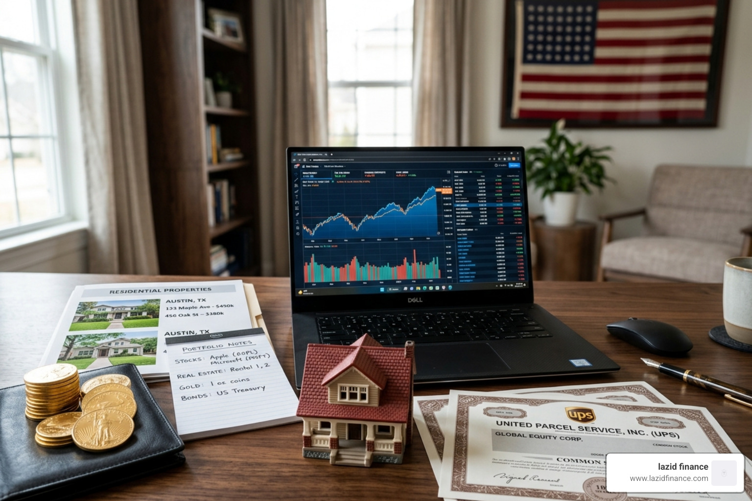 diverse investment portfolio including stocks and real estate - personal wealth tracker