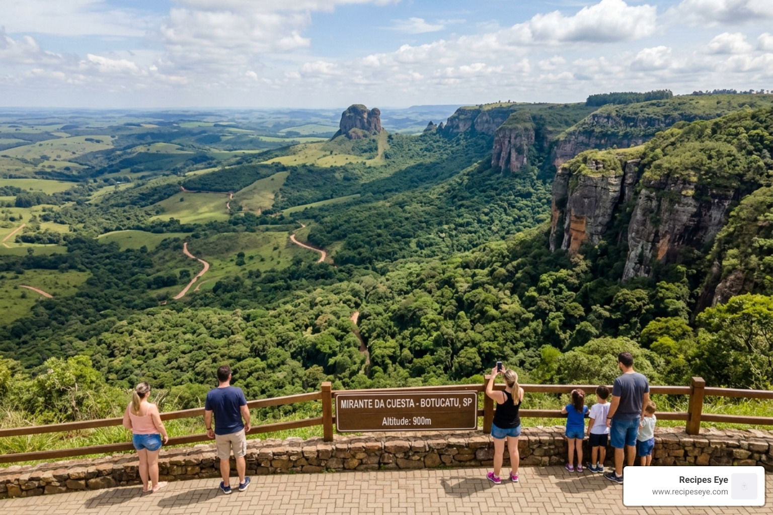 Scenic viewpoint in Botucatu showing the vast green valley and rock formations - fim de semana brunch natureza
