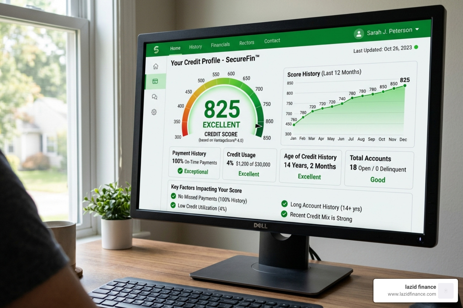 credit score dashboard showing a high rating - loan calculator
